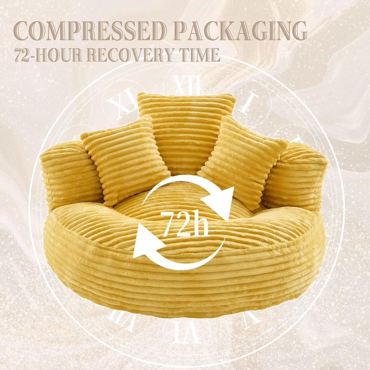 Oversized Corduroy Bean Bag Chair with 3 Pillows G471295