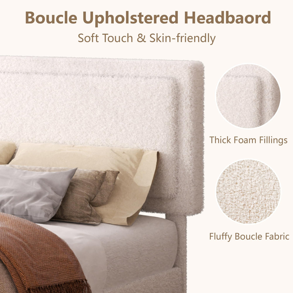 White Queen Size Upholstered Platform Bed Frame with Adjustable Headboard J282