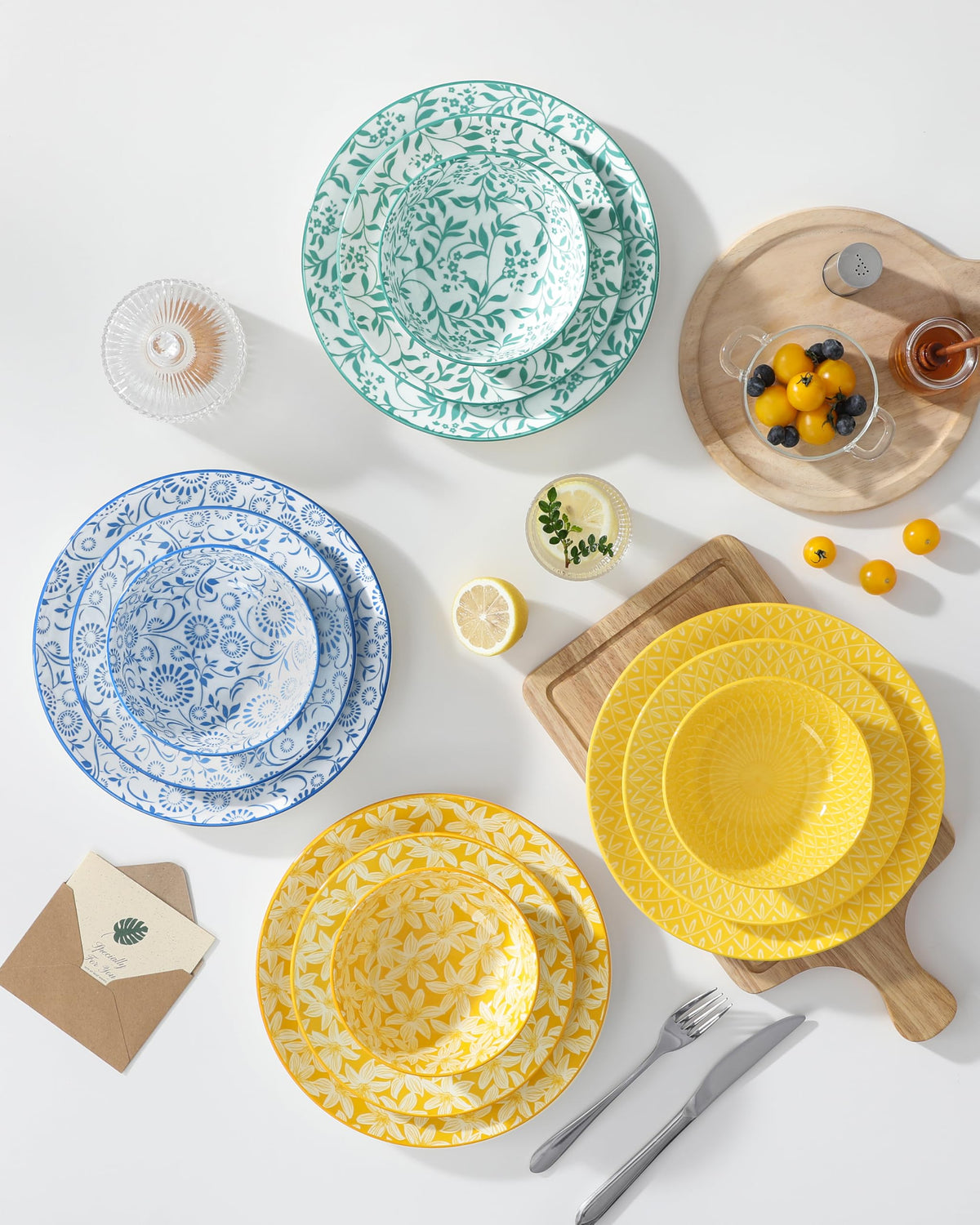 Plates and Bowls Set for 4, 12 Pieces Porcelain Dinnerware I71669