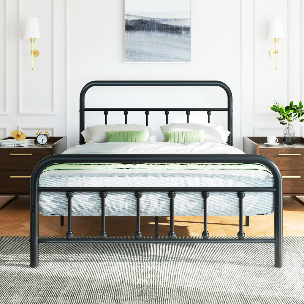 Full Size Black Metal Platform Bed Frame with Headboard R681044