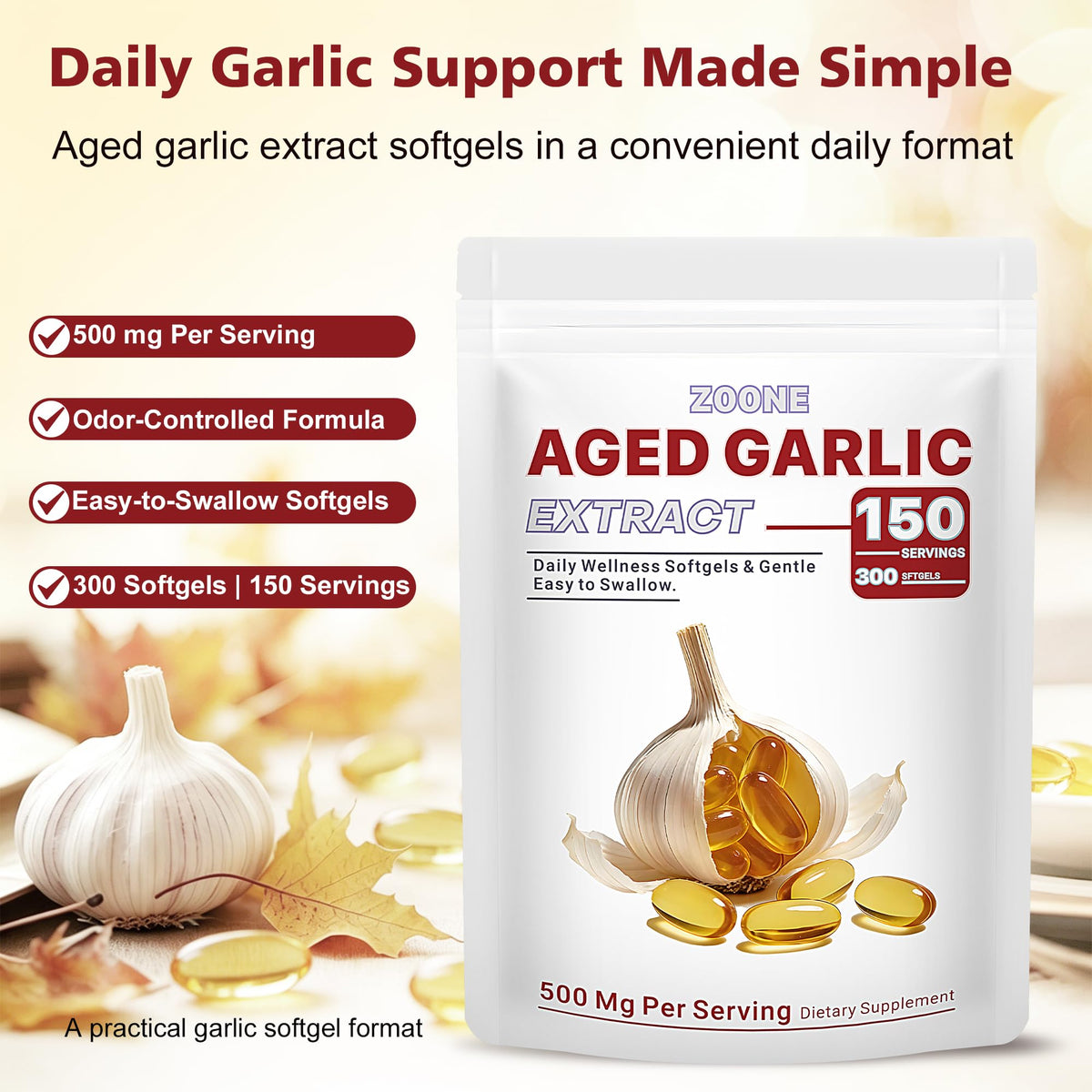 Odorless Garlic Extract 500 mg Softgels V5859