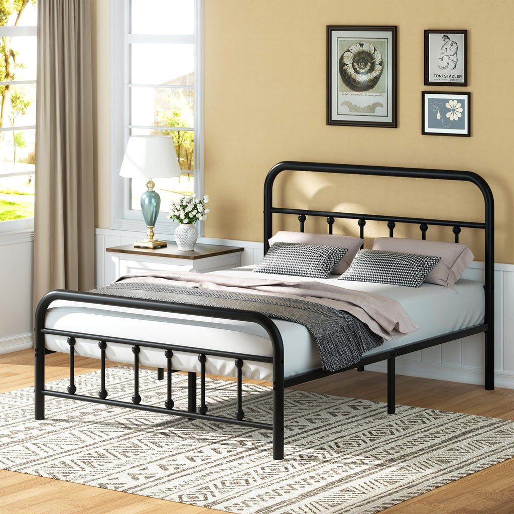 Full Size Black Metal Platform Bed Frame with Headboard R681044