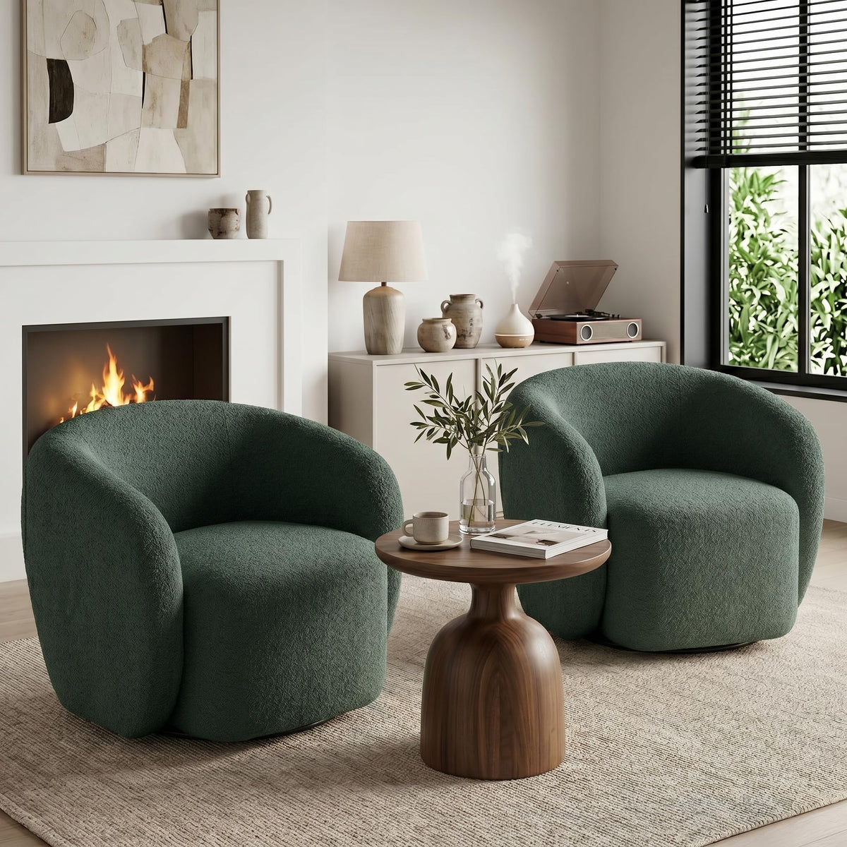 Green Boucle Swivel Accent Chair Set of 2 G370733