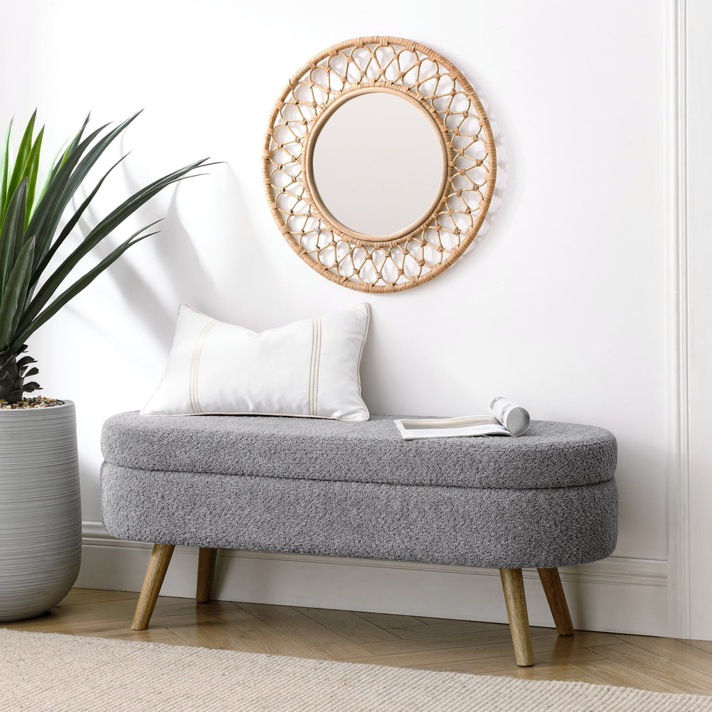 Oval Storage Bench with Rubber Wood Legs Gray O673
