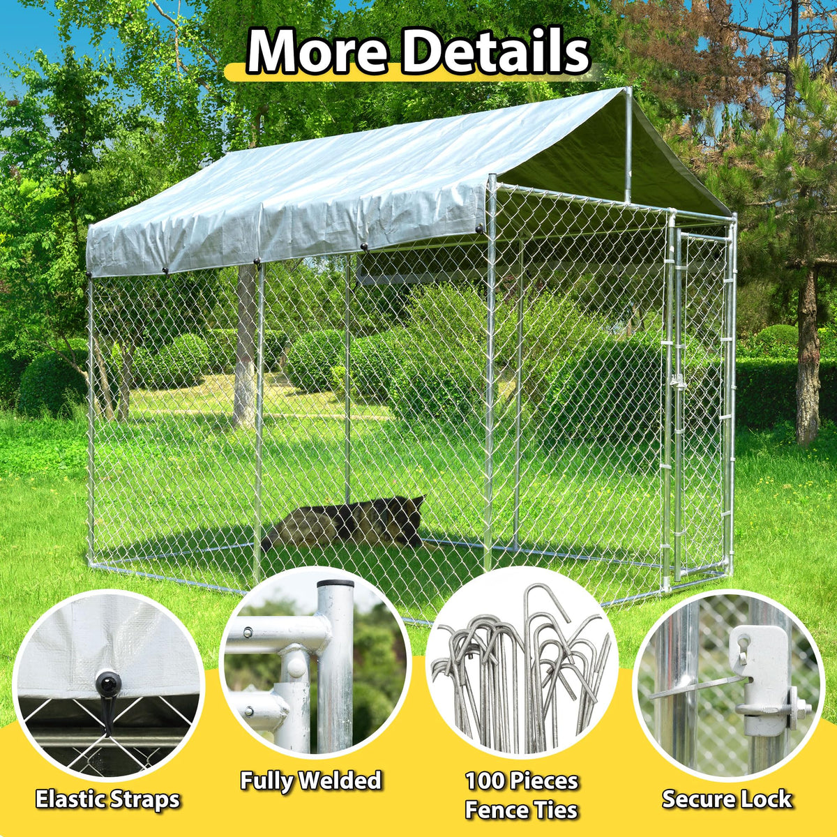 Heavy Duty Galvanized Steel Dog Kennel with Lockable Door and Water-Resistant Roof M197