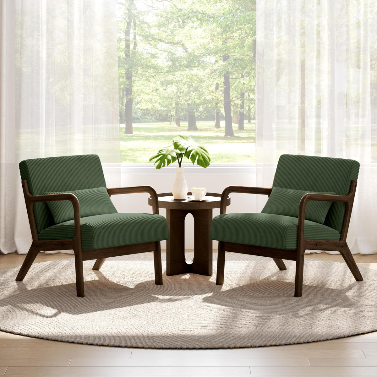 Dark Green Corduroy Accent Chair Set of 2 Y902140