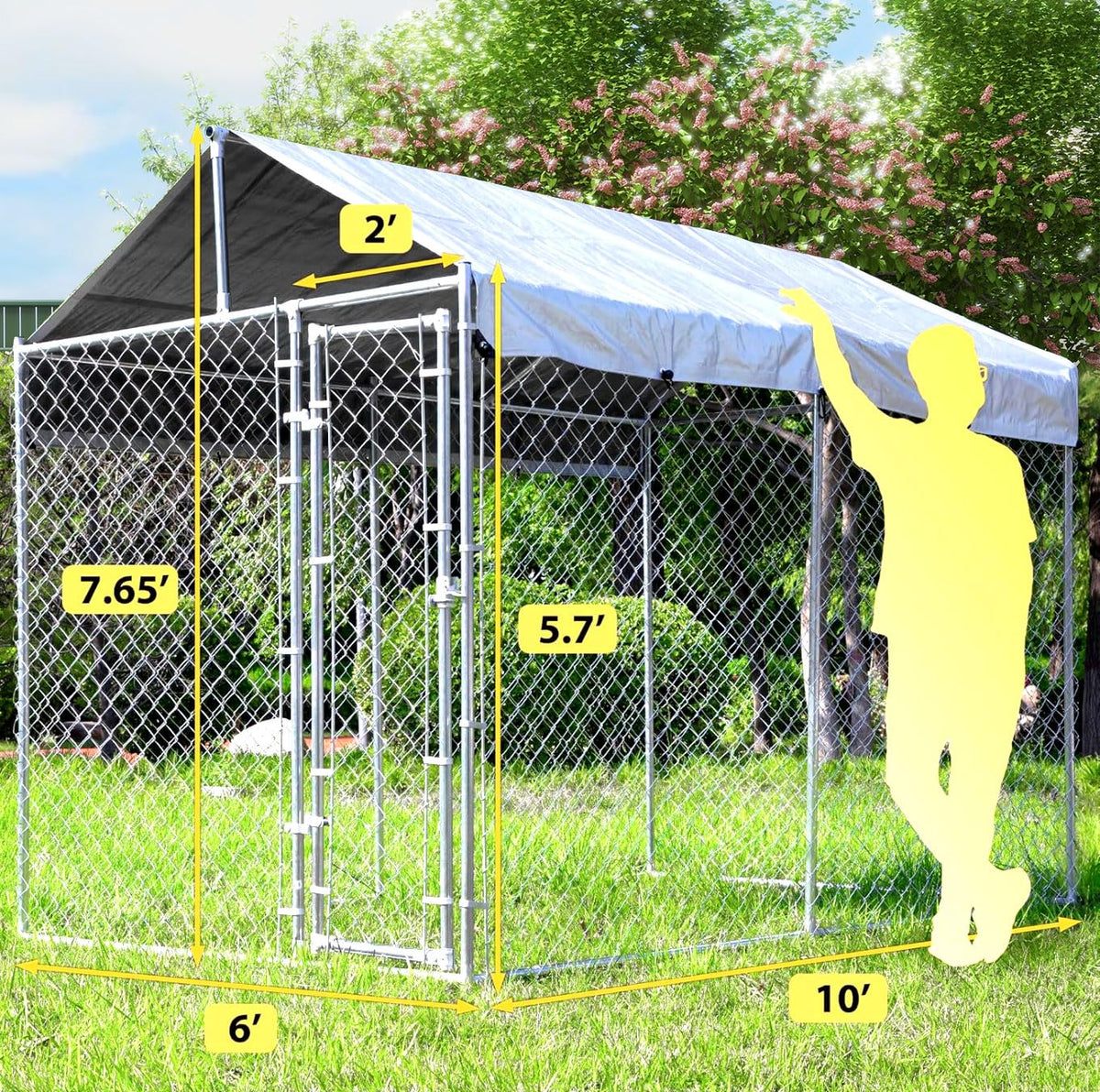 Heavy Duty Galvanized Steel Dog Kennel with Lockable Door and Water-Resistant Roof M197