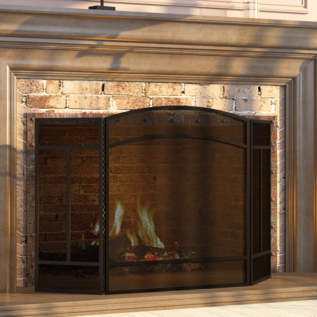 Black 3 Panel Wrought Iron Fireplace Screen J2341