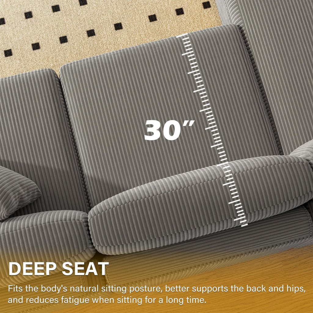 118" Light Gray Corduroy Modular Sectional Sofa with L-Shape Chaise H937740
