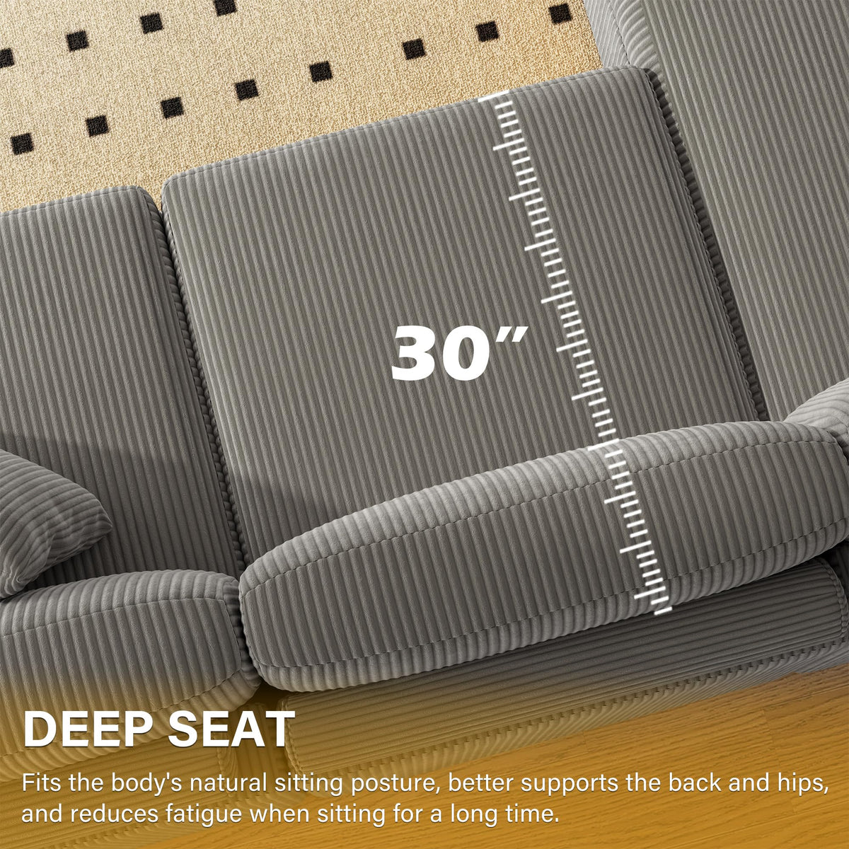 118" Light Gray Corduroy Modular Sectional Sofa with L-Shape Chaise H937740