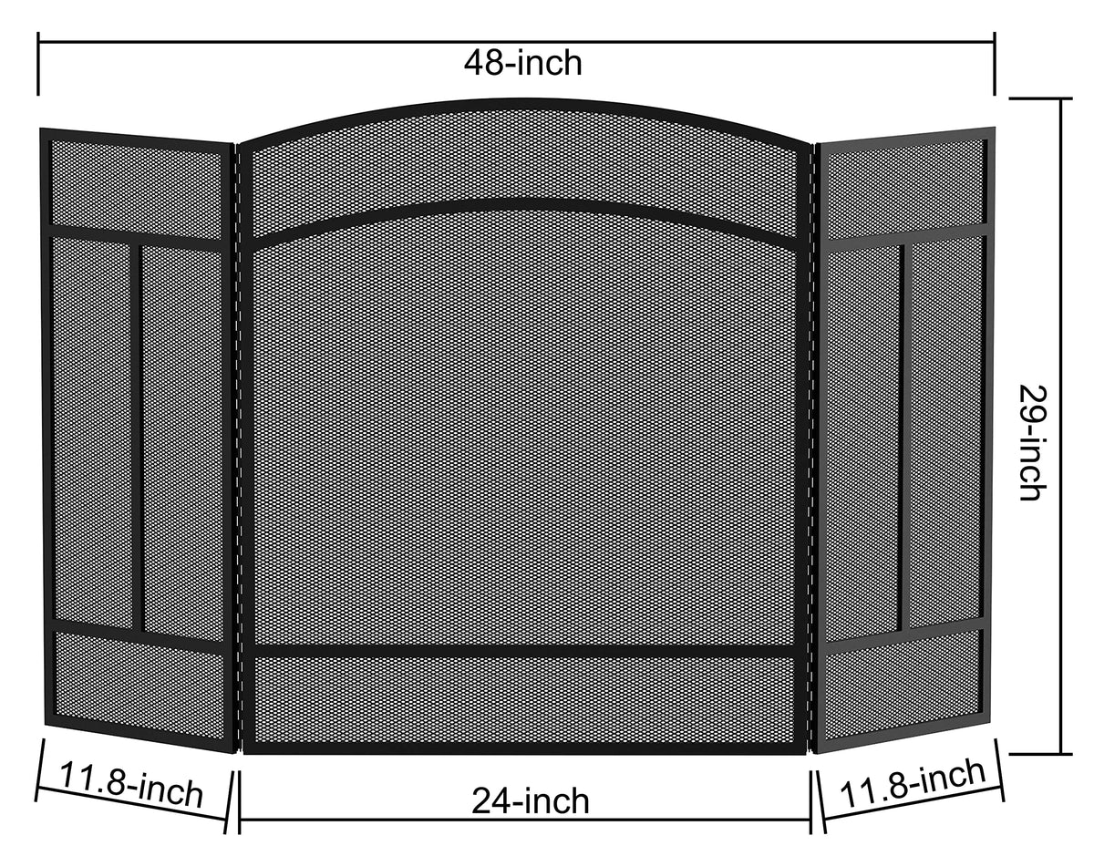 Black 3 Panel Wrought Iron Fireplace Screen J2341